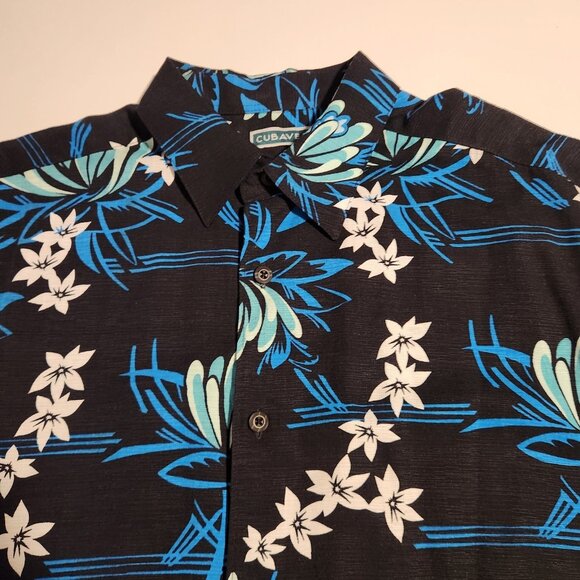 Cubavera Hawaiian Shirt Button Up Floral Rayon Black Blue Mens Medium NEW NWOT - Picture 4 of 12